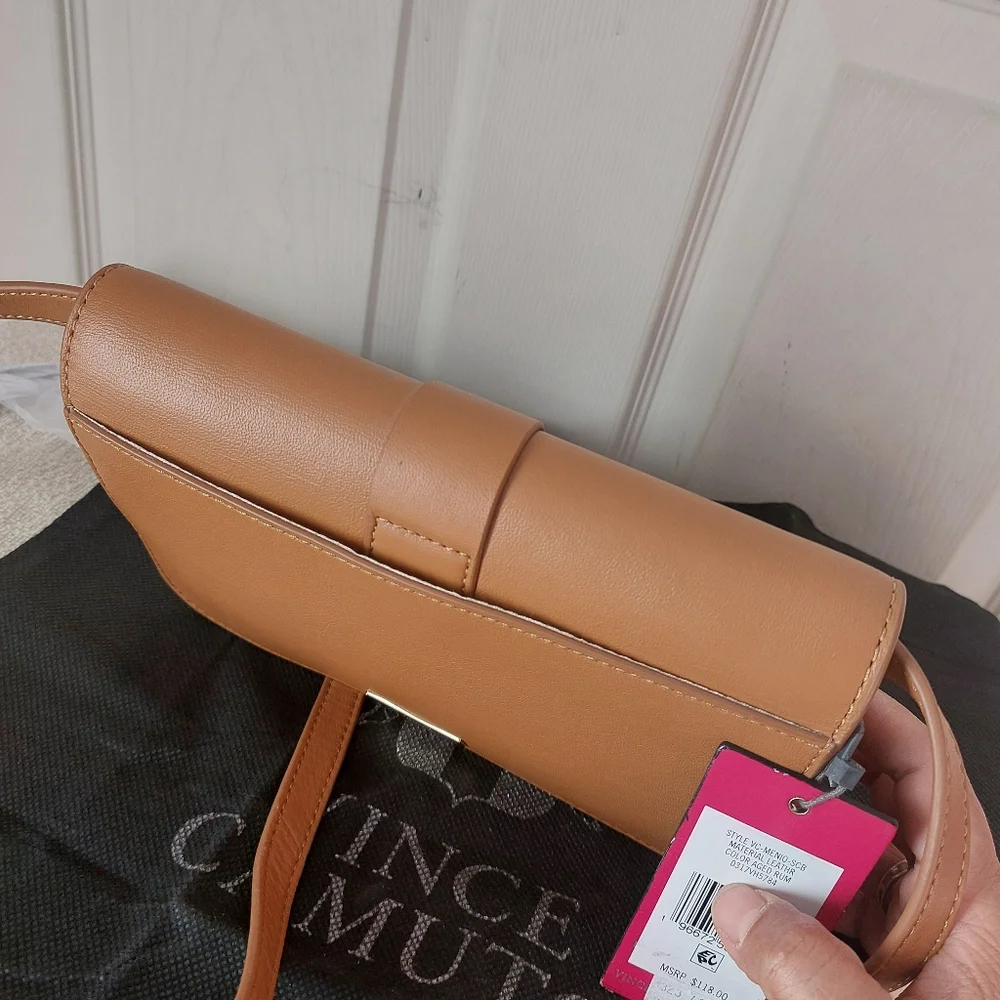 Vince Camuto Menio Aged Rum Genuine Leather Small Crossbody Bag - Picture 13 of 14